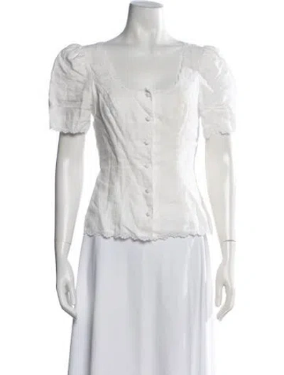 Pre-owned Reformation Linen Square Neckline Blouse In White