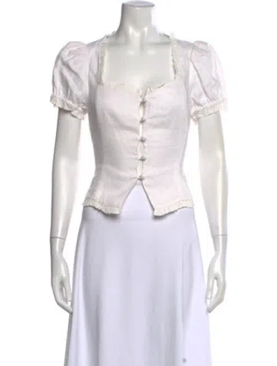 Pre-owned Reformation Linen Square Neckline Blouse In White