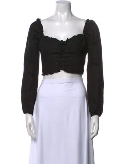 Pre-owned Reformation Linen Square Neckline Crop Top In Black