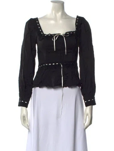 Pre-owned Reformation Linen Square Neckline Crop Top In Black