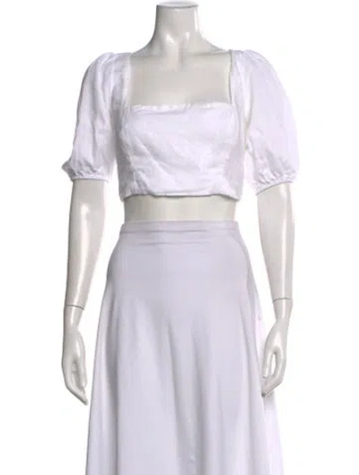 Pre-owned Reformation Linen Square Neckline Crop Top In White