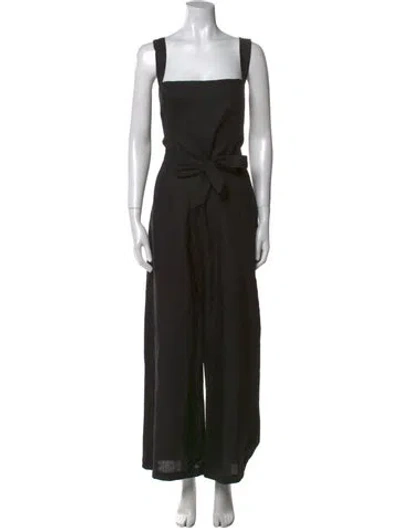 Pre-owned Reformation Linen Square Neckline Jumpsuit In Black