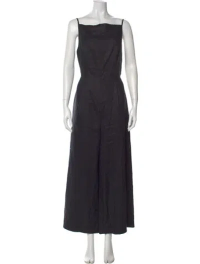 Pre-owned Reformation Linen Square Neckline Jumpsuit In Black