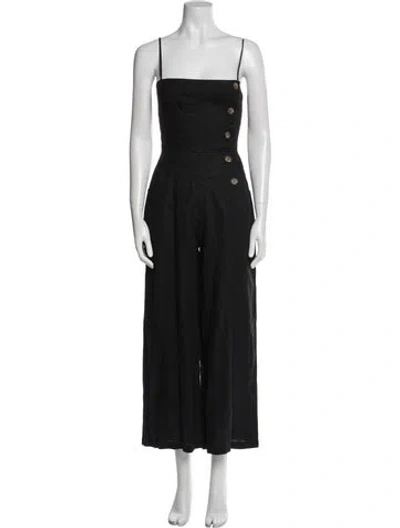 Pre-owned Reformation Linen Square Neckline Jumpsuit In Black