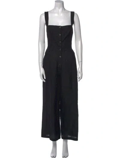 Pre-owned Reformation Linen Square Neckline Jumpsuit In Black