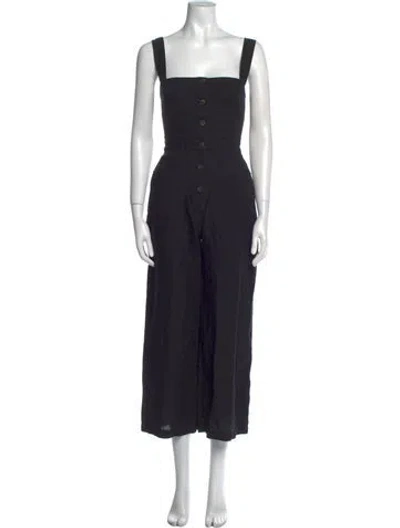 Pre-owned Reformation Linen Square Neckline Jumpsuit In Black