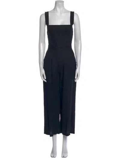 Pre-owned Reformation Linen Square Neckline Jumpsuit In Black