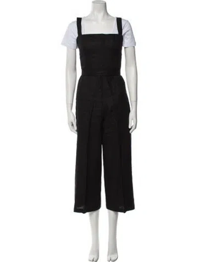 Pre-owned Reformation Linen Square Neckline Jumpsuit In Black