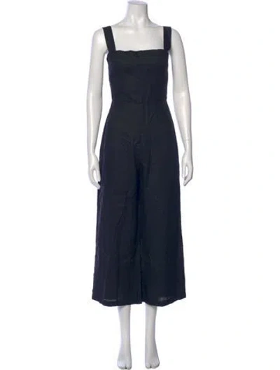 Pre-owned Reformation Linen Square Neckline Jumpsuit In Black