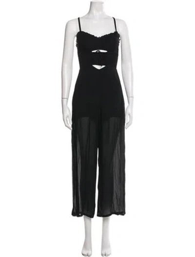 Pre-owned Reformation Linen Square Neckline Jumpsuit In Black
