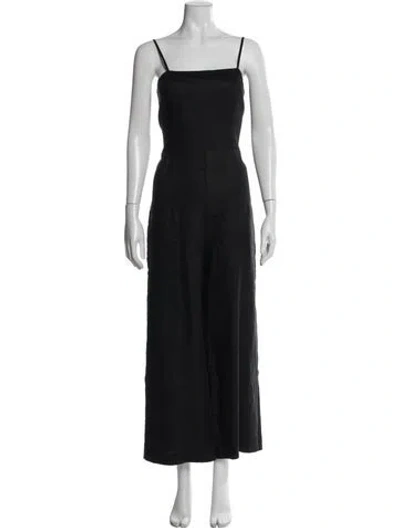 Pre-owned Reformation Linen Square Neckline Jumpsuit In Black