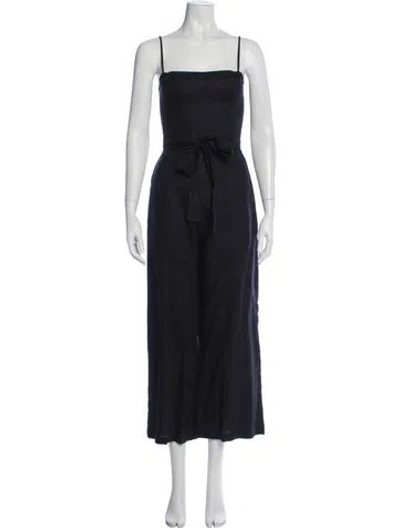 Pre-owned Reformation Linen Square Neckline Jumpsuit In Black