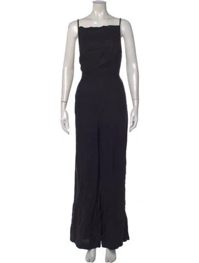 Pre-owned Reformation Linen Square Neckline Jumpsuit In Black