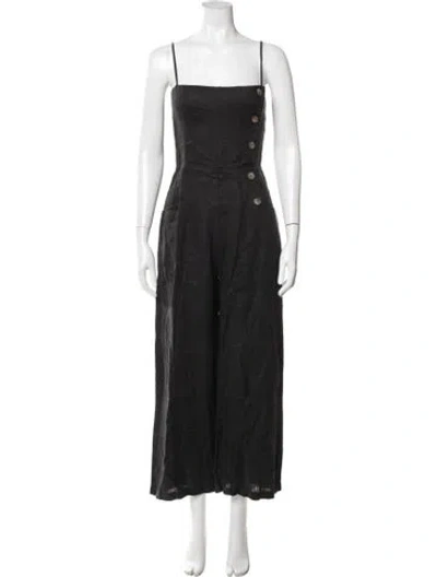 Pre-owned Reformation Linen Square Neckline Jumpsuit In Black
