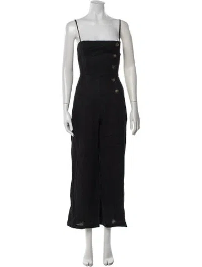 Pre-owned Reformation Linen Square Neckline Jumpsuit In Black
