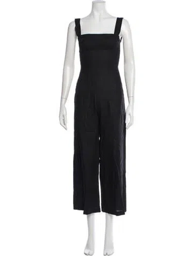 Pre-owned Reformation Linen Square Neckline Jumpsuit In Black
