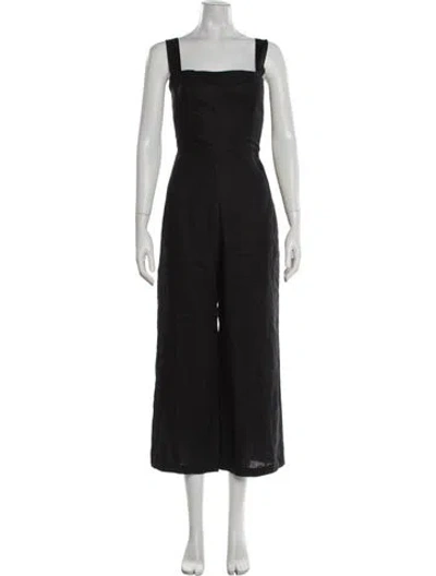 Pre-owned Reformation Linen Square Neckline Jumpsuit In Black