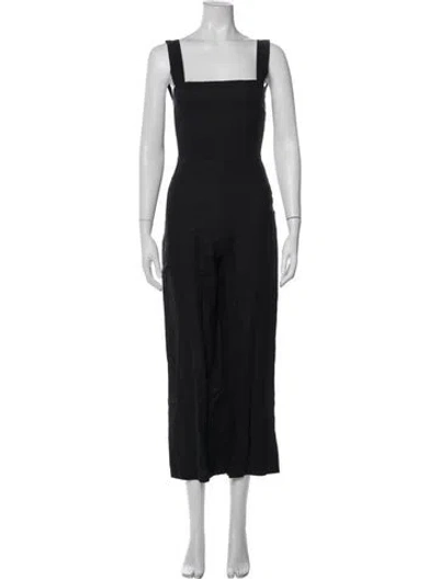 Pre-owned Reformation Linen Square Neckline Jumpsuit In Black