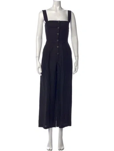 Pre-owned Reformation Linen Square Neckline Jumpsuit In Black