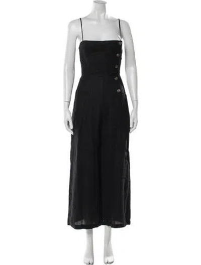 Pre-owned Reformation Linen Square Neckline Jumpsuit In Black