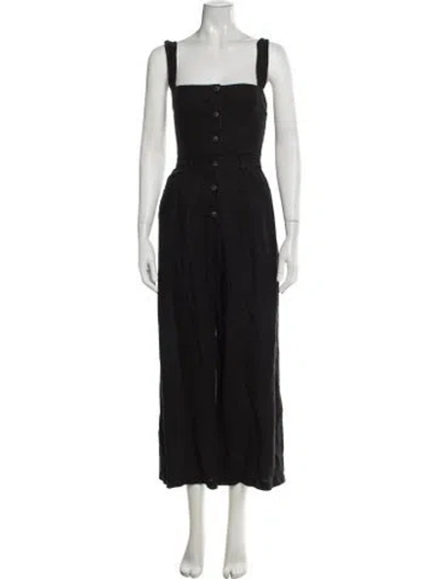 Pre-owned Reformation Linen Square Neckline Jumpsuit In Black