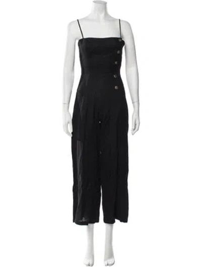 Pre-owned Reformation Linen Square Neckline Jumpsuit In Black