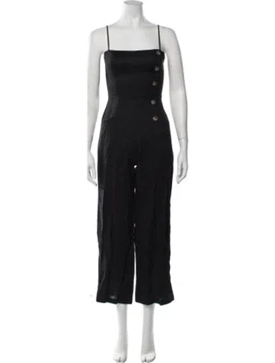 Pre-owned Reformation Linen Square Neckline Jumpsuit In Black
