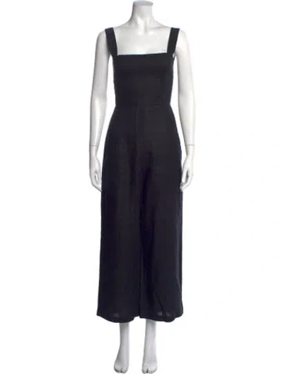 Pre-owned Reformation Linen Square Neckline Jumpsuit In Black