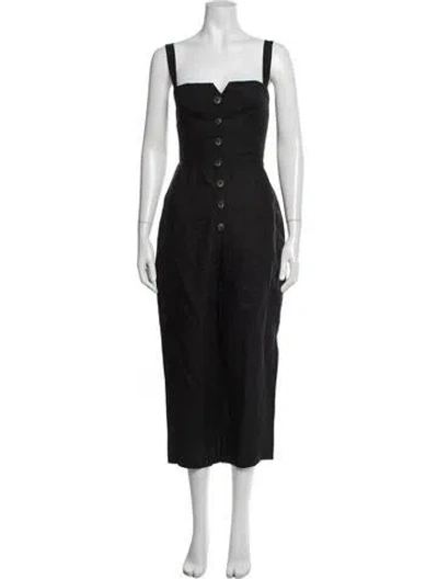 Pre-owned Reformation Linen Square Neckline Jumpsuit In Black