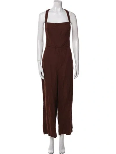 Pre-owned Reformation Linen Square Neckline Jumpsuit In Brown