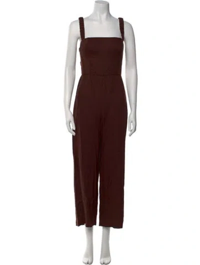 Pre-owned Reformation Linen Square Neckline Jumpsuit In Brown