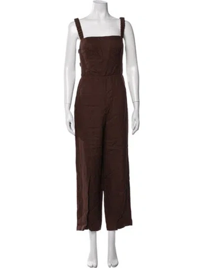 Pre-owned Reformation Linen Square Neckline Jumpsuit In Brown