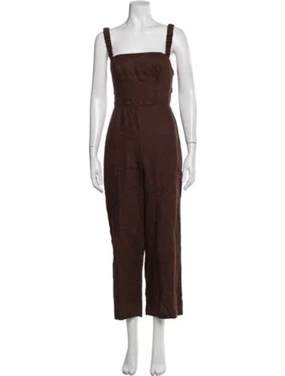 Pre-owned Reformation Linen Square Neckline Jumpsuit In Brown