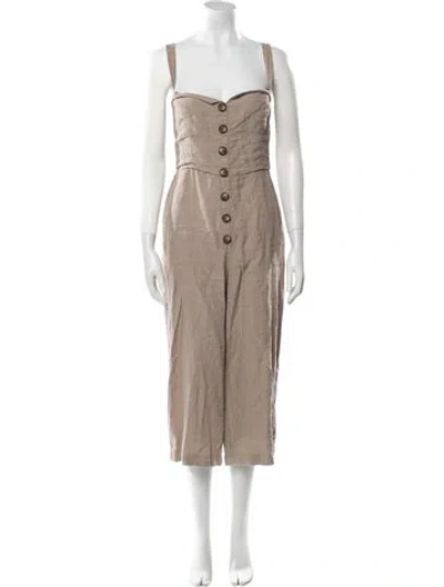 Pre-owned Reformation Linen Square Neckline Jumpsuit In Neutral