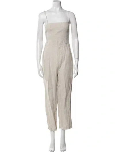 Pre-owned Reformation Linen Square Neckline Jumpsuit In Neutral