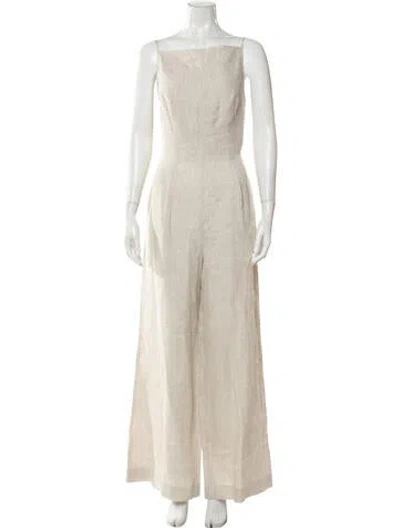 Pre-owned Reformation Linen Square Neckline Jumpsuit In Neutral