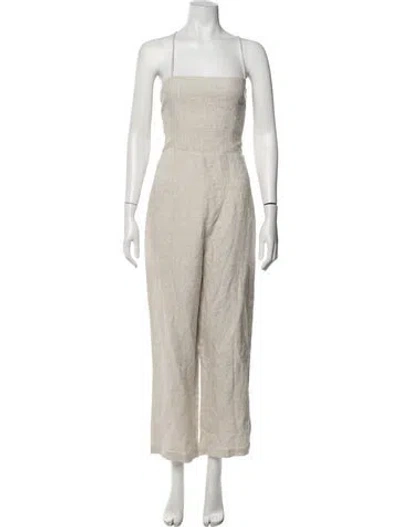 Pre-owned Reformation Linen Square Neckline Jumpsuit In Neutrals