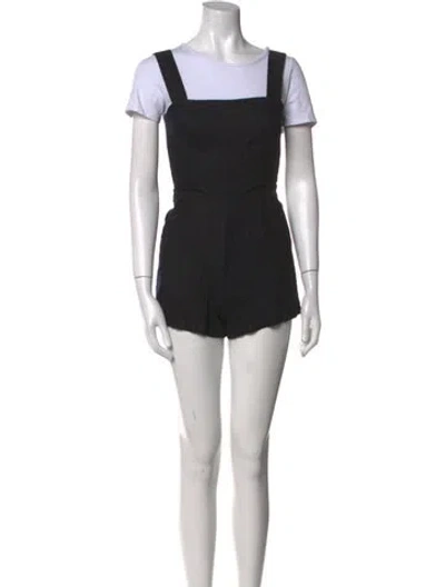 Pre-owned Reformation Linen Square Neckline Romper In Black