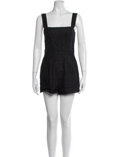 Pre-owned Reformation Linen Square Neckline Romper In Black