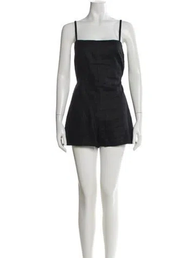 Pre-owned Reformation Linen Square Neckline Romper In Blue