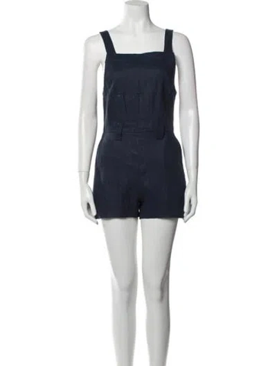 Pre-owned Reformation Linen Square Neckline Romper In Blue