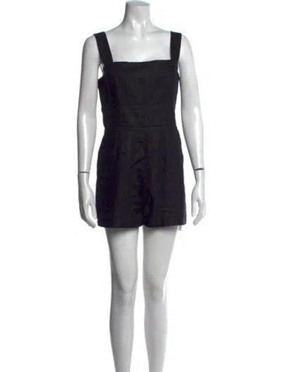 Pre-owned Reformation Linen Square Neckline Romper In Blue