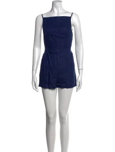 Pre-owned Reformation Linen Square Neckline Romper In Blue