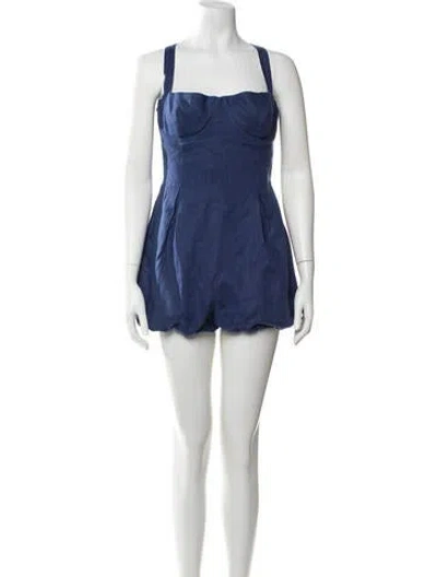 Pre-owned Reformation Linen Square Neckline Romper In Blue