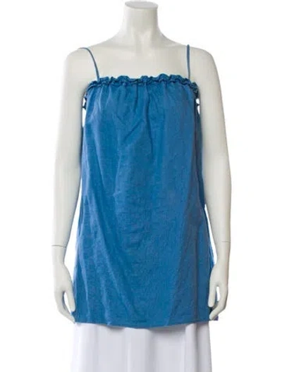 Pre-owned Reformation Linen Square Neckline Tunic In Blue