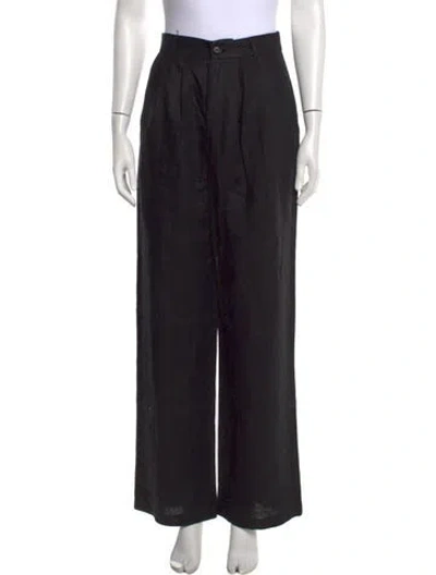 Pre-owned Reformation Linen Straight Leg Pants In Black