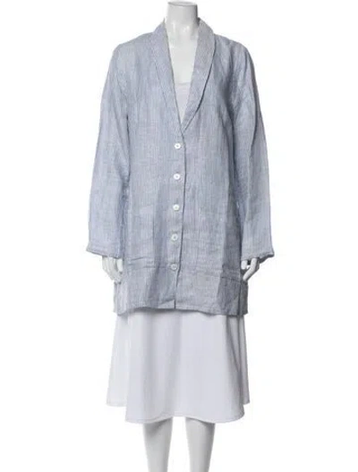 Pre-owned Reformation Linen Striped Blazer In Blue