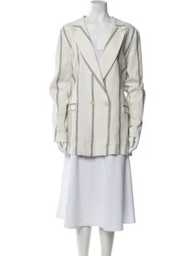 Pre-owned Reformation Linen Striped Blazer In White