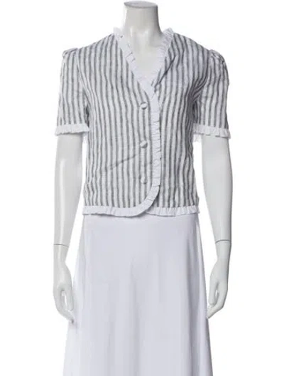 Pre-owned Reformation Linen Striped Blouse In White