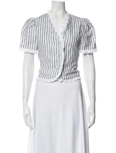 Pre-owned Reformation Linen Striped Blouse In White